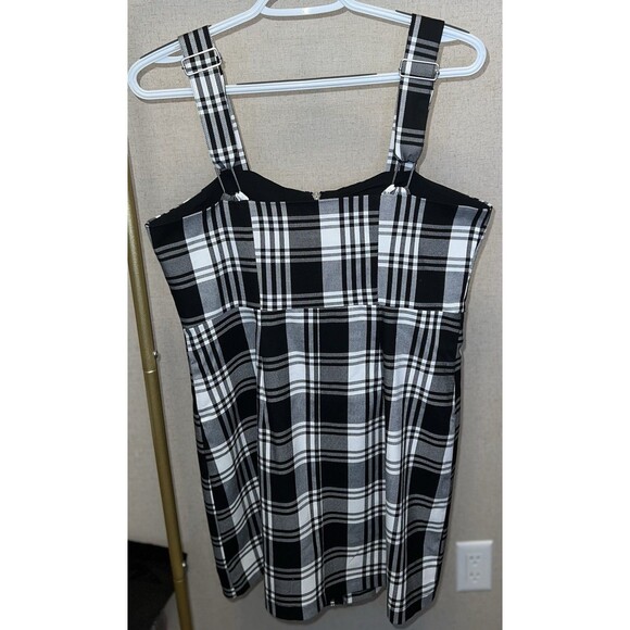 Forever 21 Dress Size L Black and White Plaid Mini Overall Zip Front - Picture 6 of 6